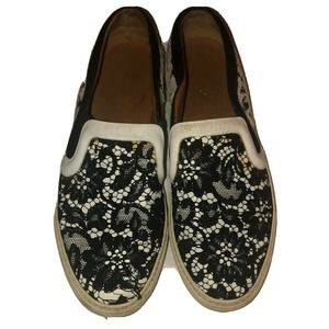 Givenchy‎ Woman's Black & White Lace Leather Sneaker Flats Size 39 (9)